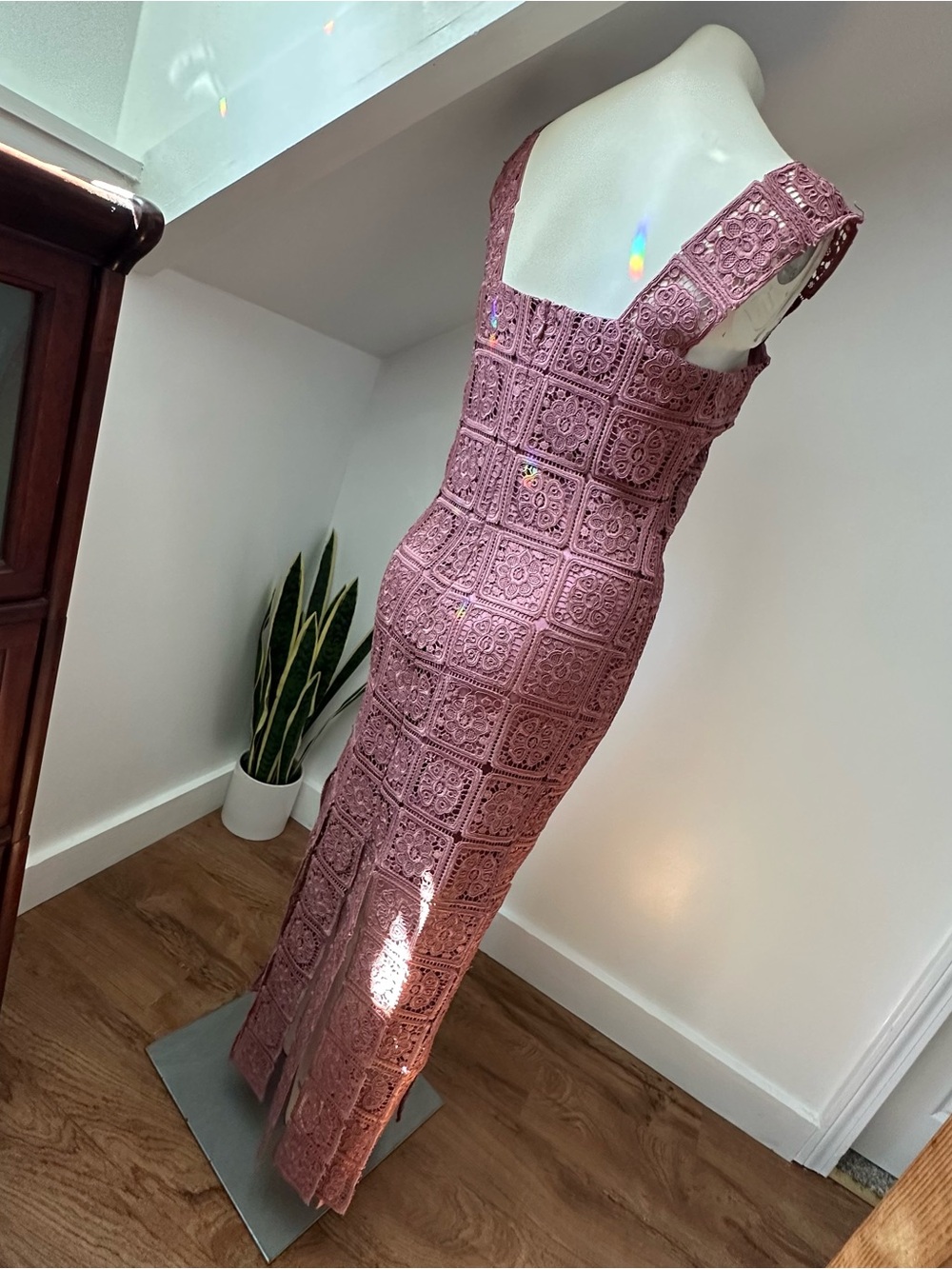 Just Me Mauve Crochet Maxi Dress with Square Neck - Picture 5 of 11